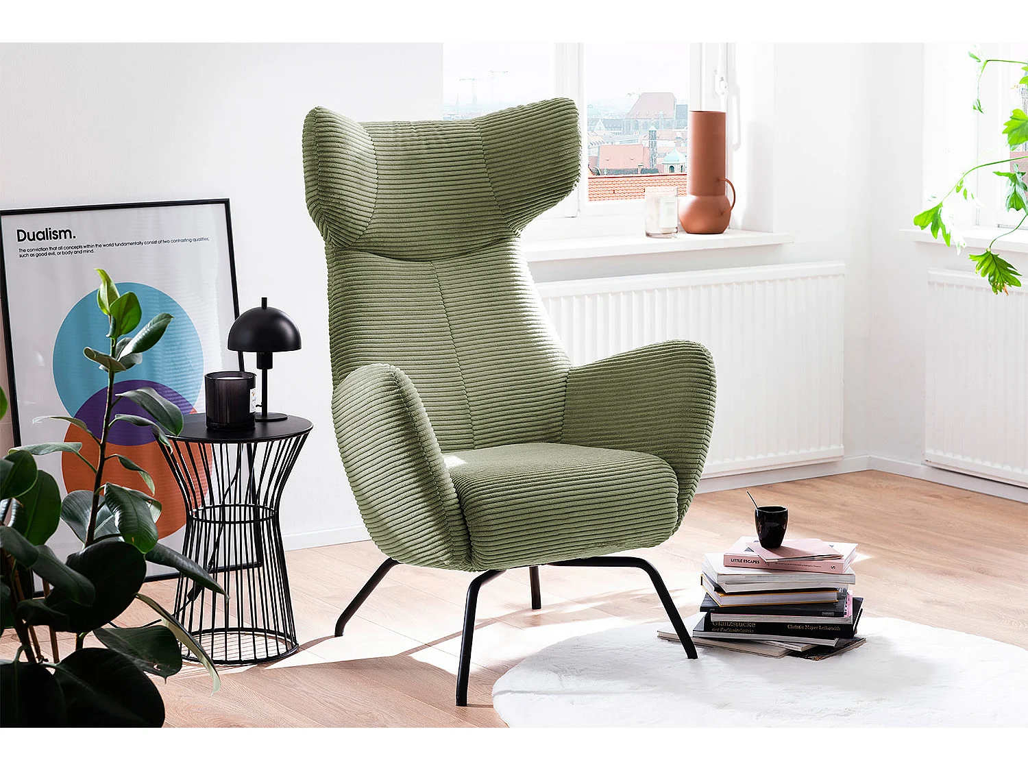 Poltrona bergère - verde Velluto a coste - LOTTE