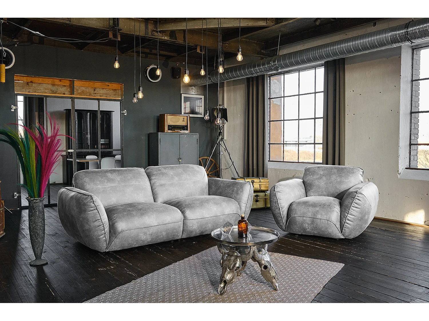 Sessel - Grau Leder - DAVITO