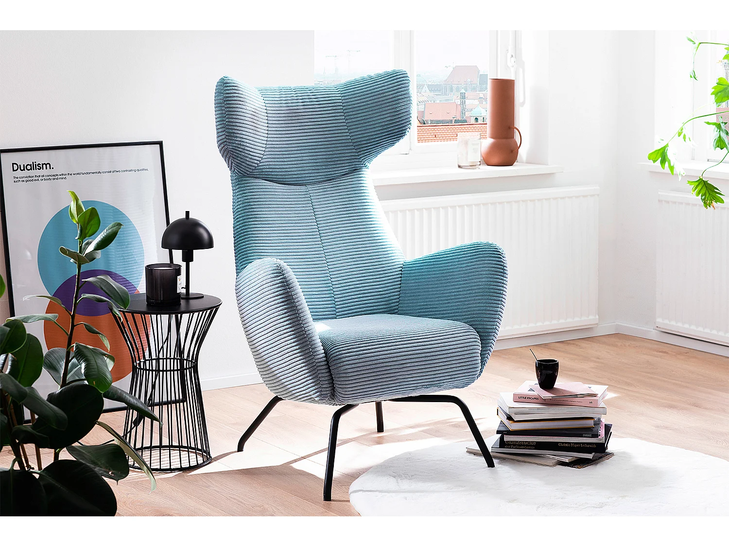 Poltrona bergère - azzurro chiaro Velluto a coste - LOTTE