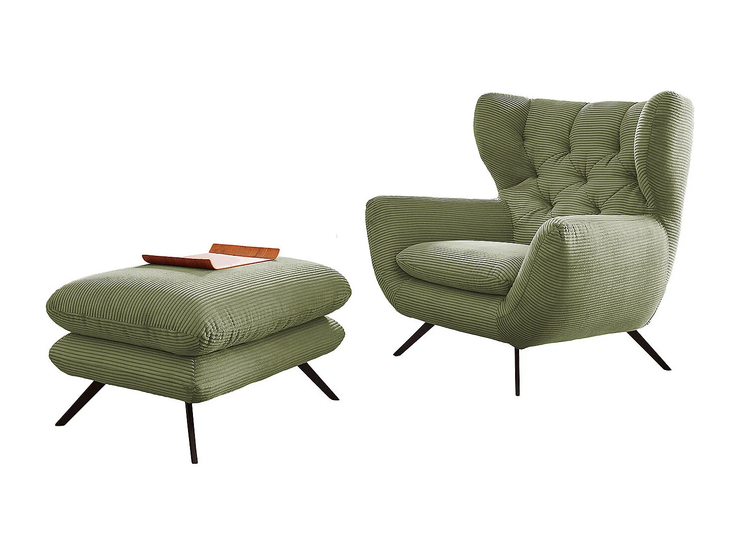 Fauteuil à oreilles - Vert Velours côtelé - CHARME