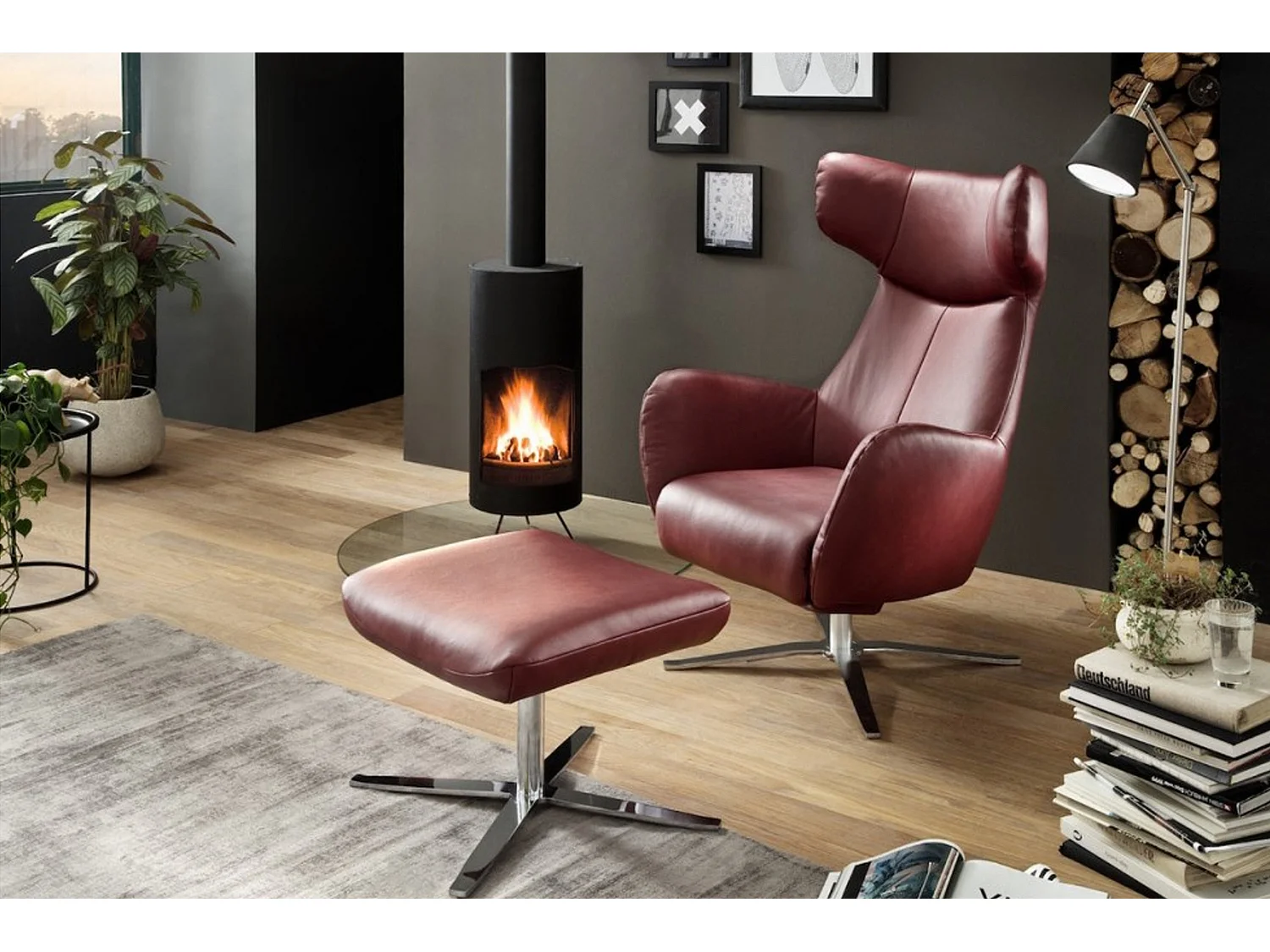 Fauteuil pivotant - Rouge cuir - RANDY