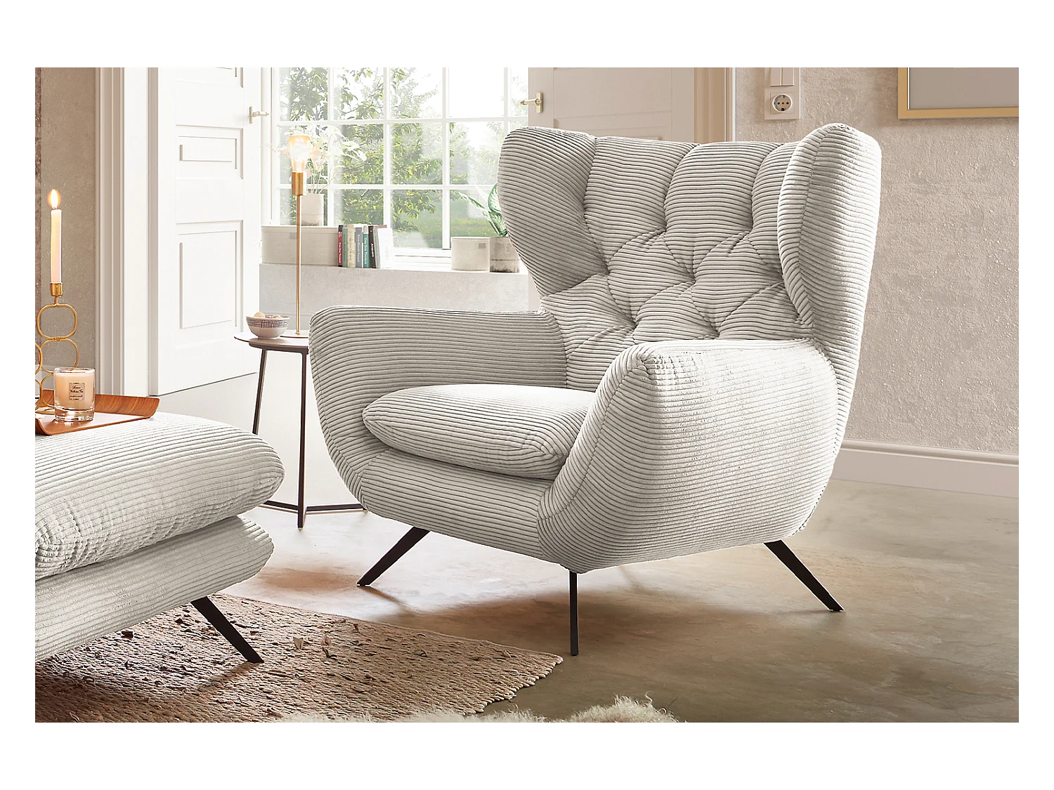 Fauteuil - blanc crème Velours côtelé - CHARME