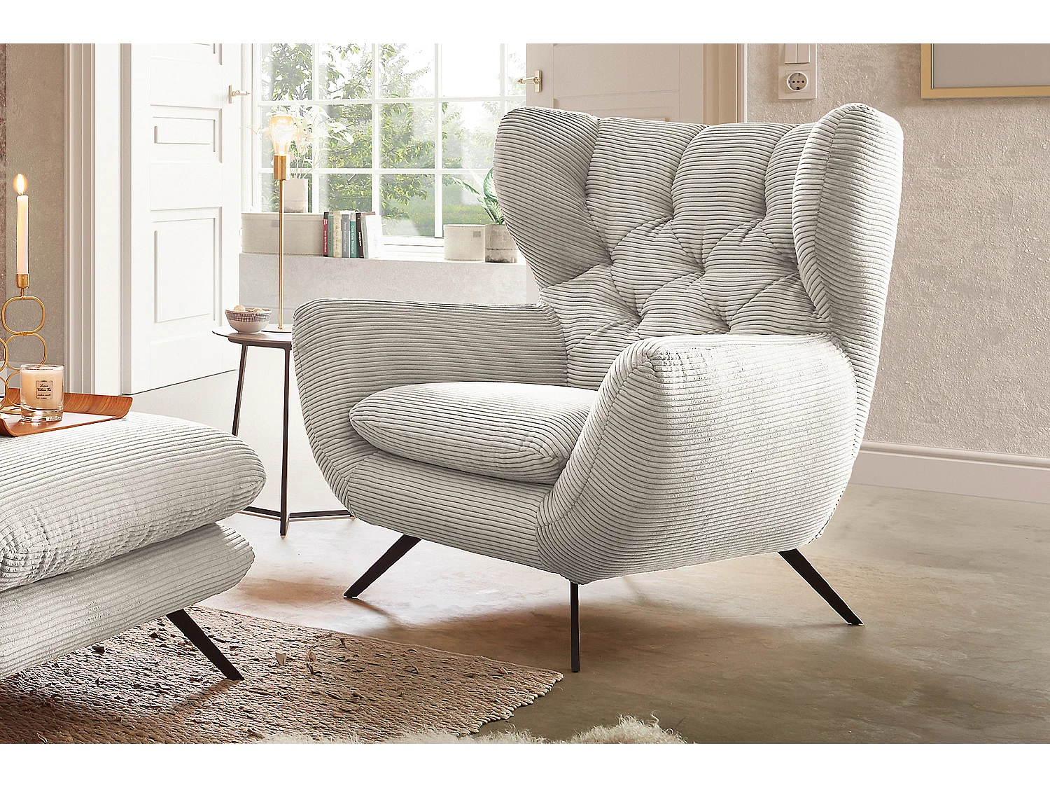 Poltrona - bianco crema Velluto a coste - CHARME