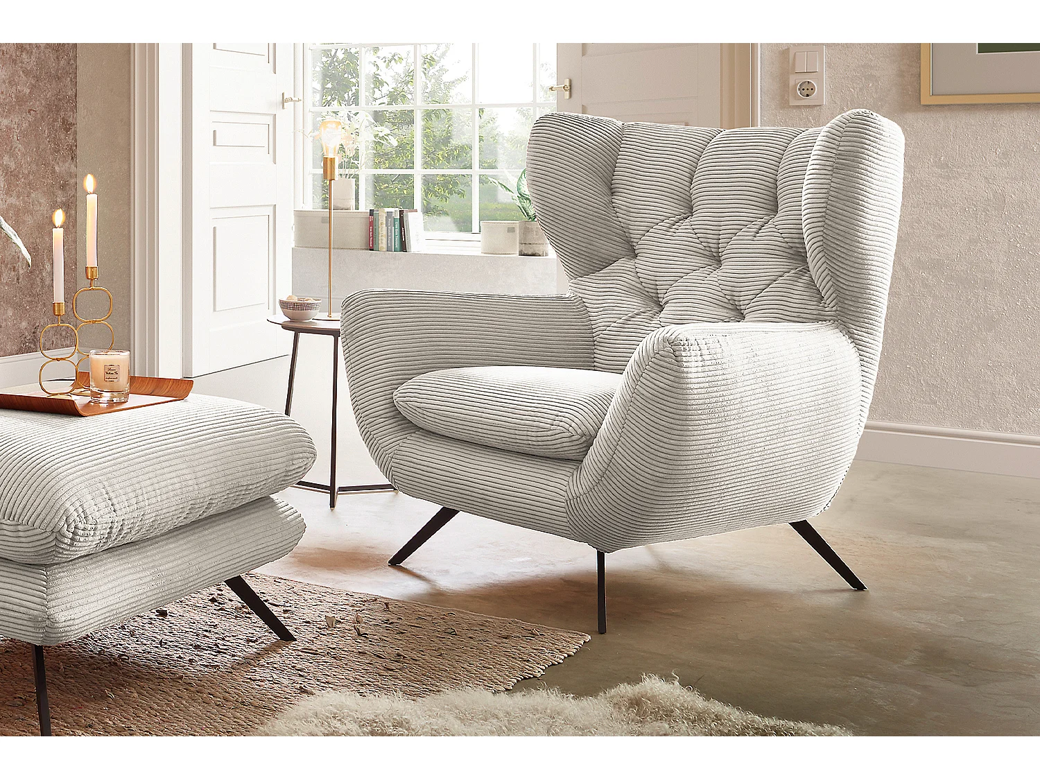 Poltrona - bianco crema Velluto a coste - CHARME