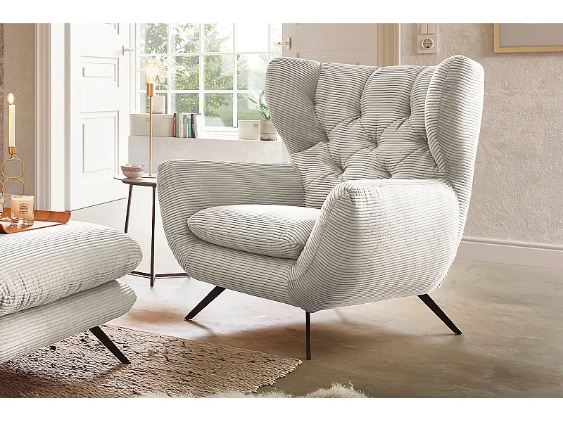 Poltrona - bianco crema Velluto a coste - CHARME