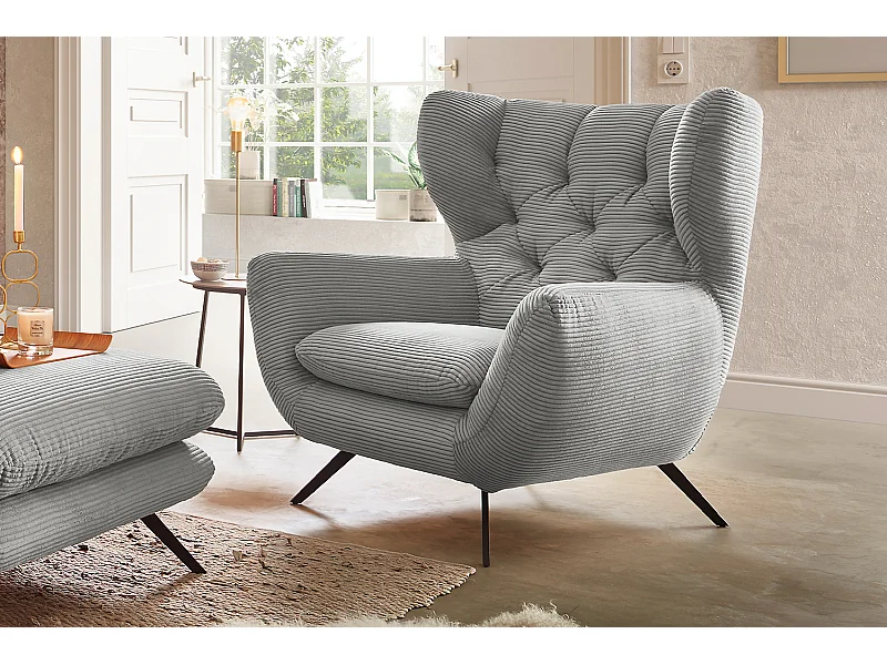 Fauteuil - gris clair Velours côtelé - CHARME