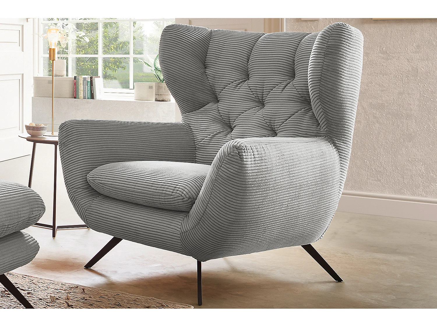 Fauteuil - gris clair Velours côtelé - CHARME