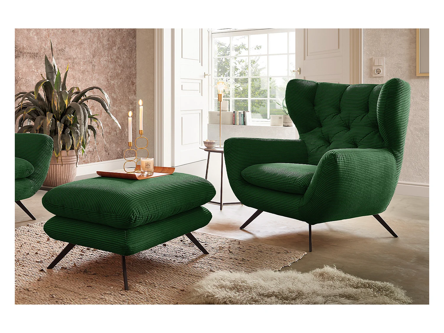 Fauteuil - vert émeraude Velours côtelé - CHARME
