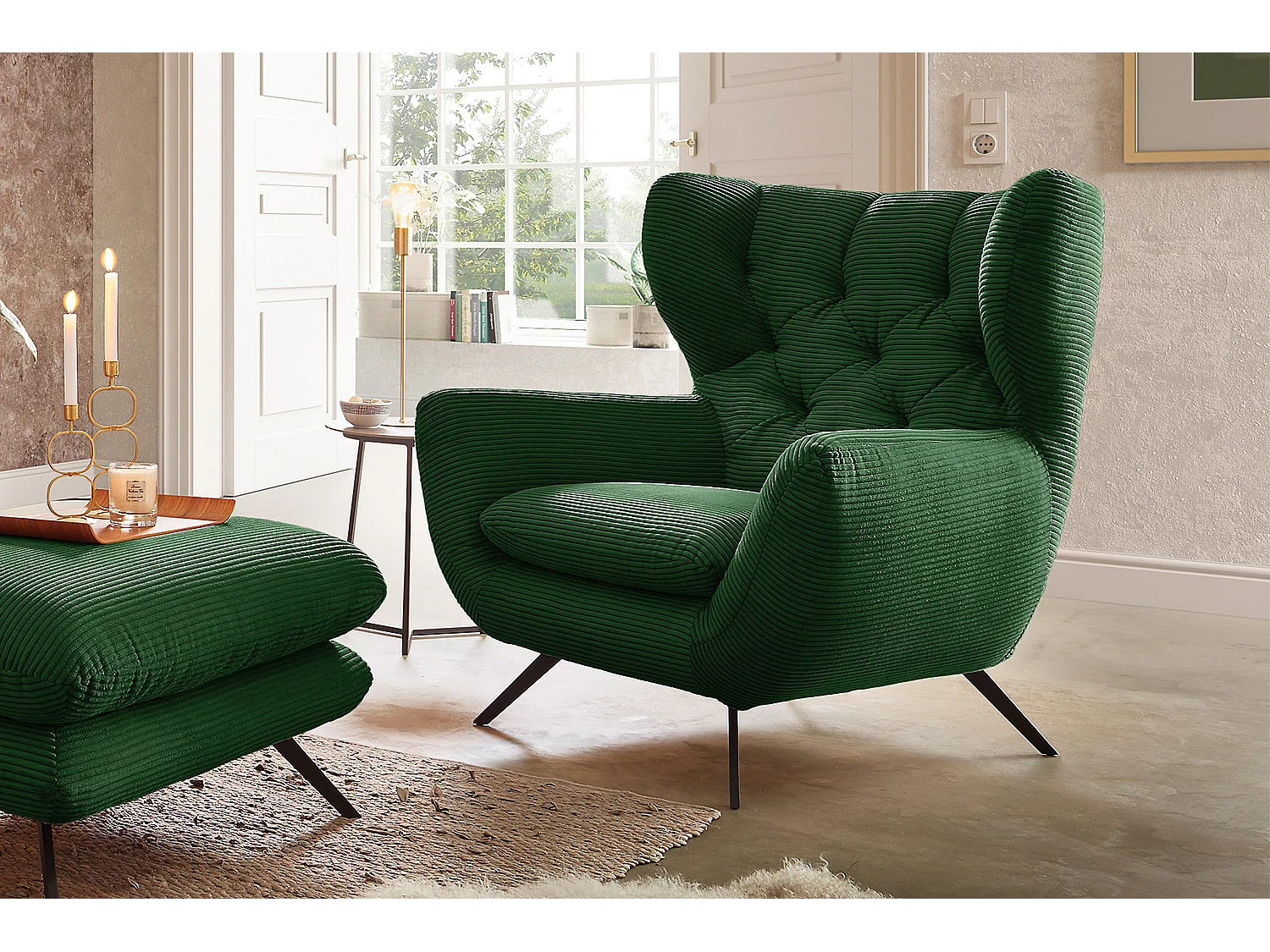 Fauteuil - vert émeraude Velours côtelé - CHARME