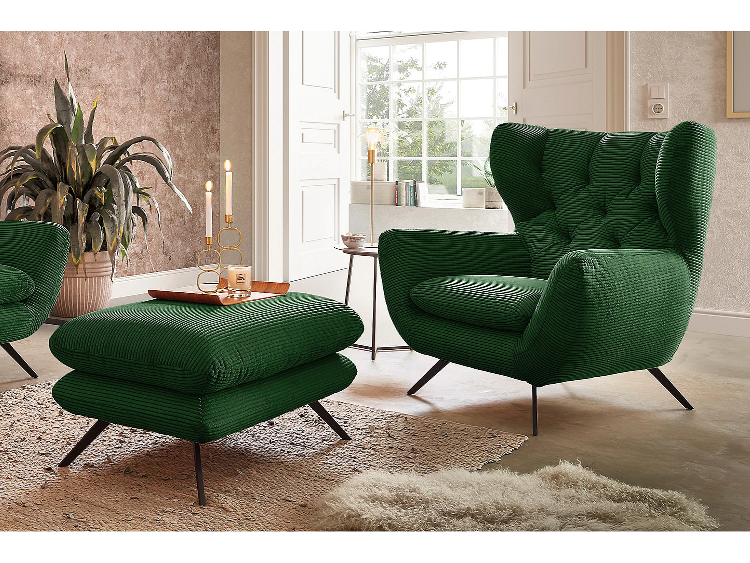 Sillones orejeros - verde esmeralda Pana - CHARME