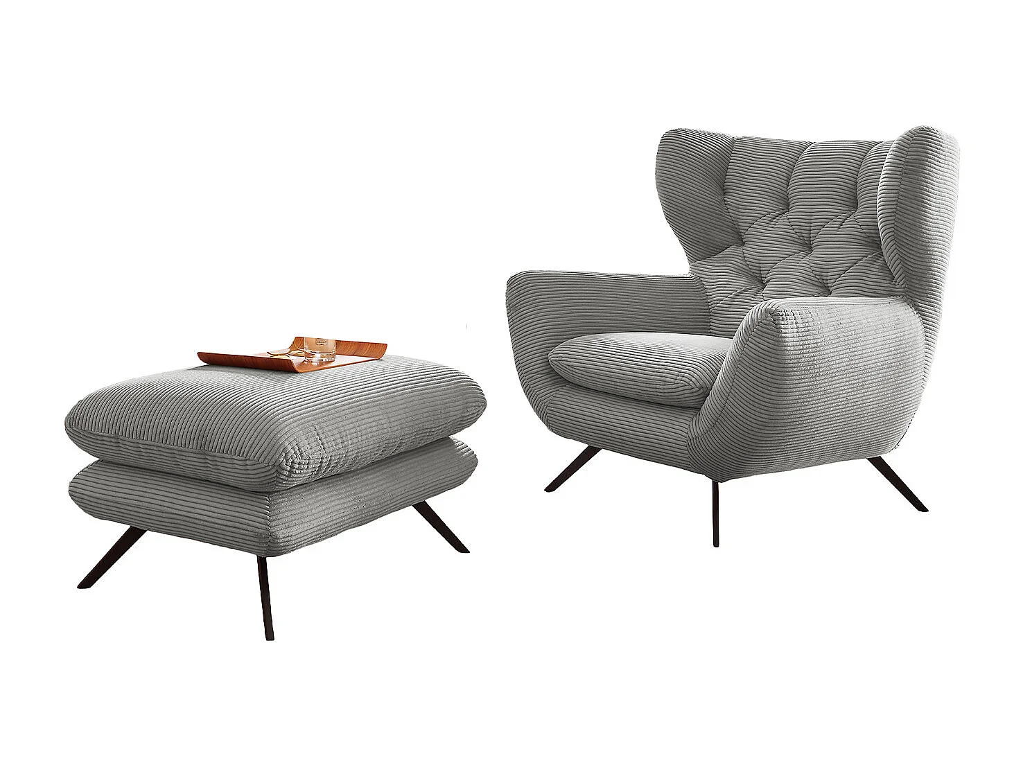Ohrensessel - Hellgrau Cord - CHARME