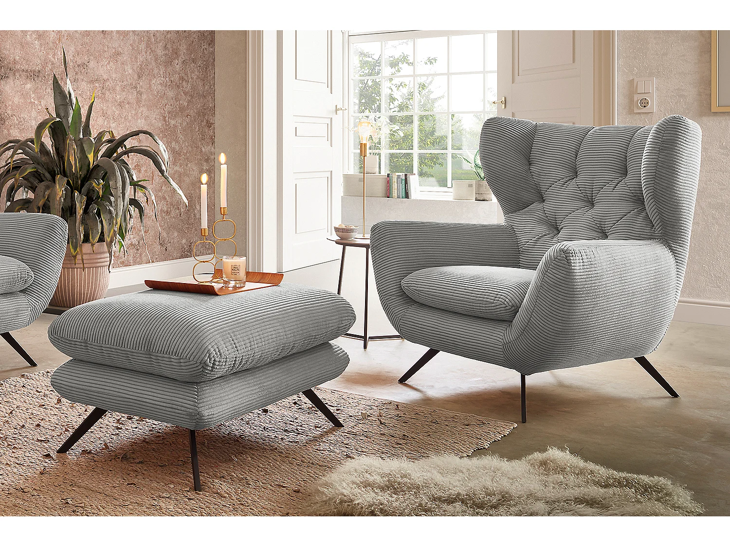 Ohrensessel - Hellgrau Cord - CHARME