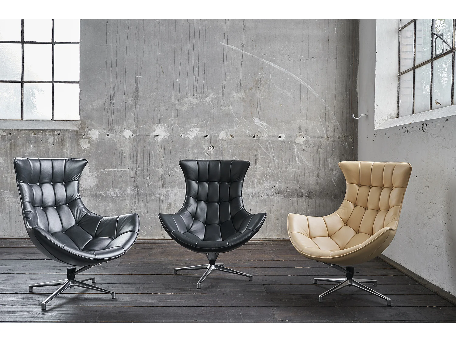Poltrona girevole - grigio argento pelle - SKIO