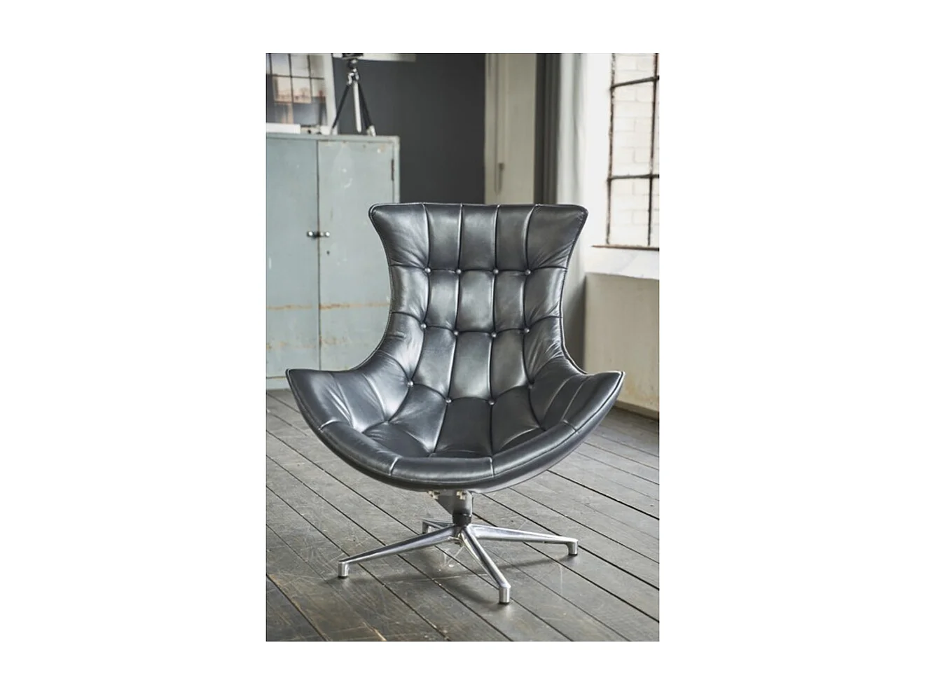 Poltrona girevole - grigio argento pelle - SKIO