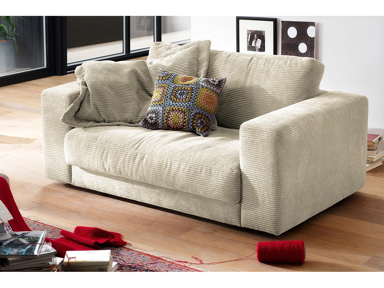 Fauteuil relax - blanc crème Velours côtelé - MADELINE