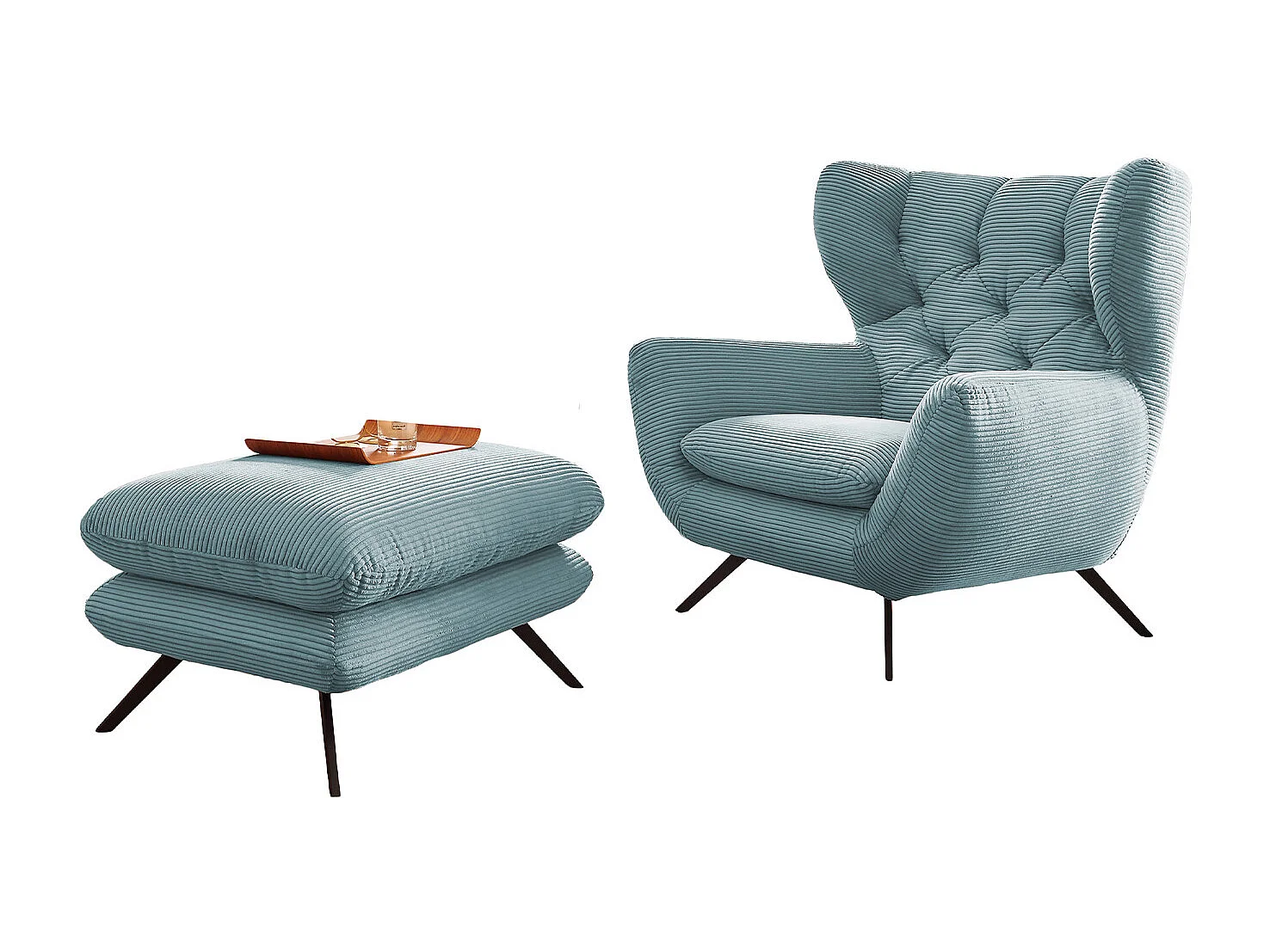 Poltrona bergère - azzurro chiaro Velluto a coste - CHARME