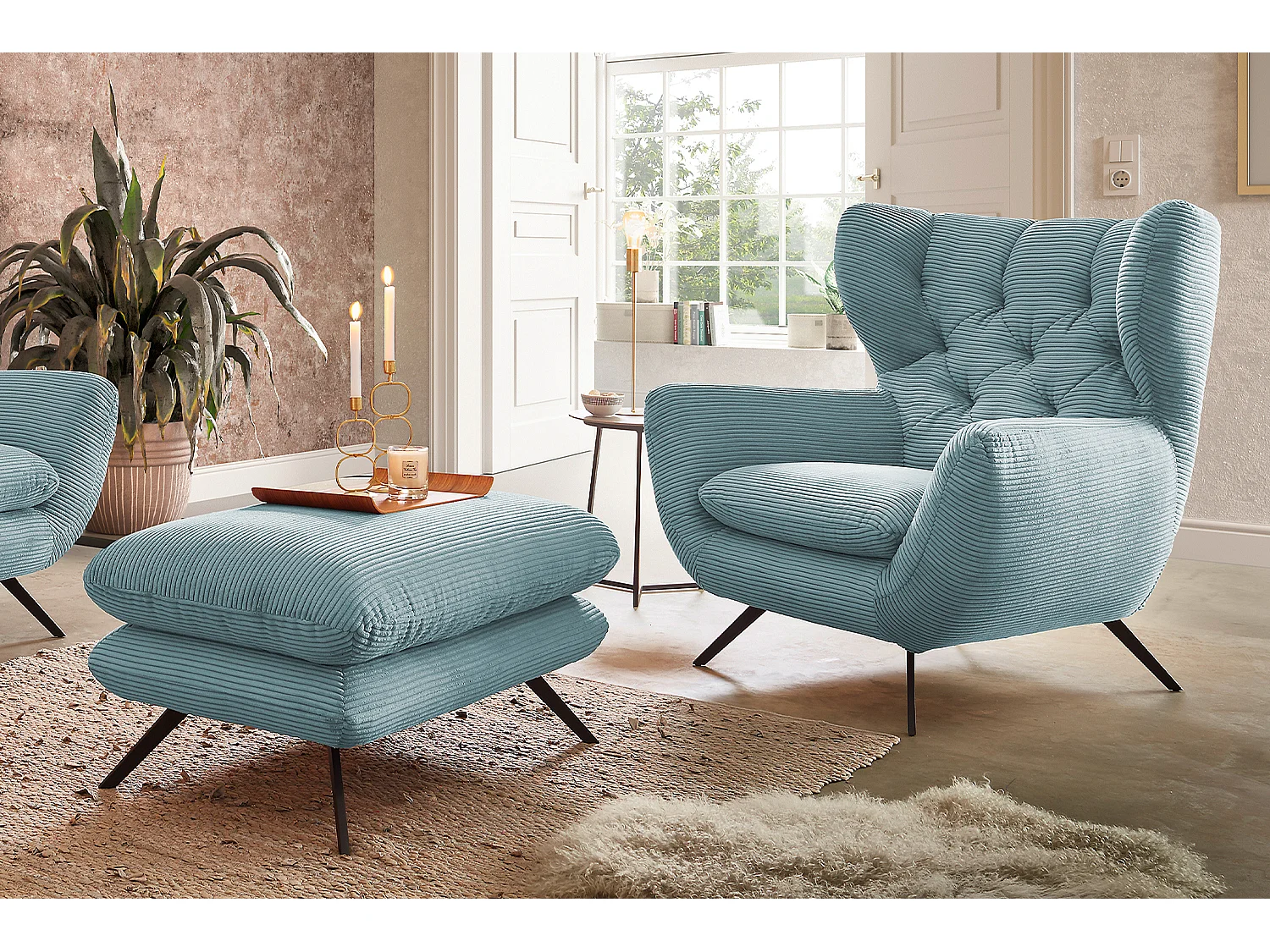 Poltrona bergère - azzurro chiaro Velluto a coste - CHARME