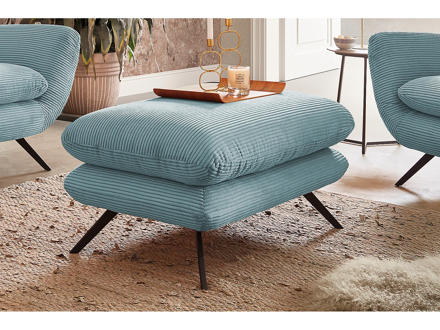 Poltrona bergère - azzurro chiaro Velluto a coste - CHARME
