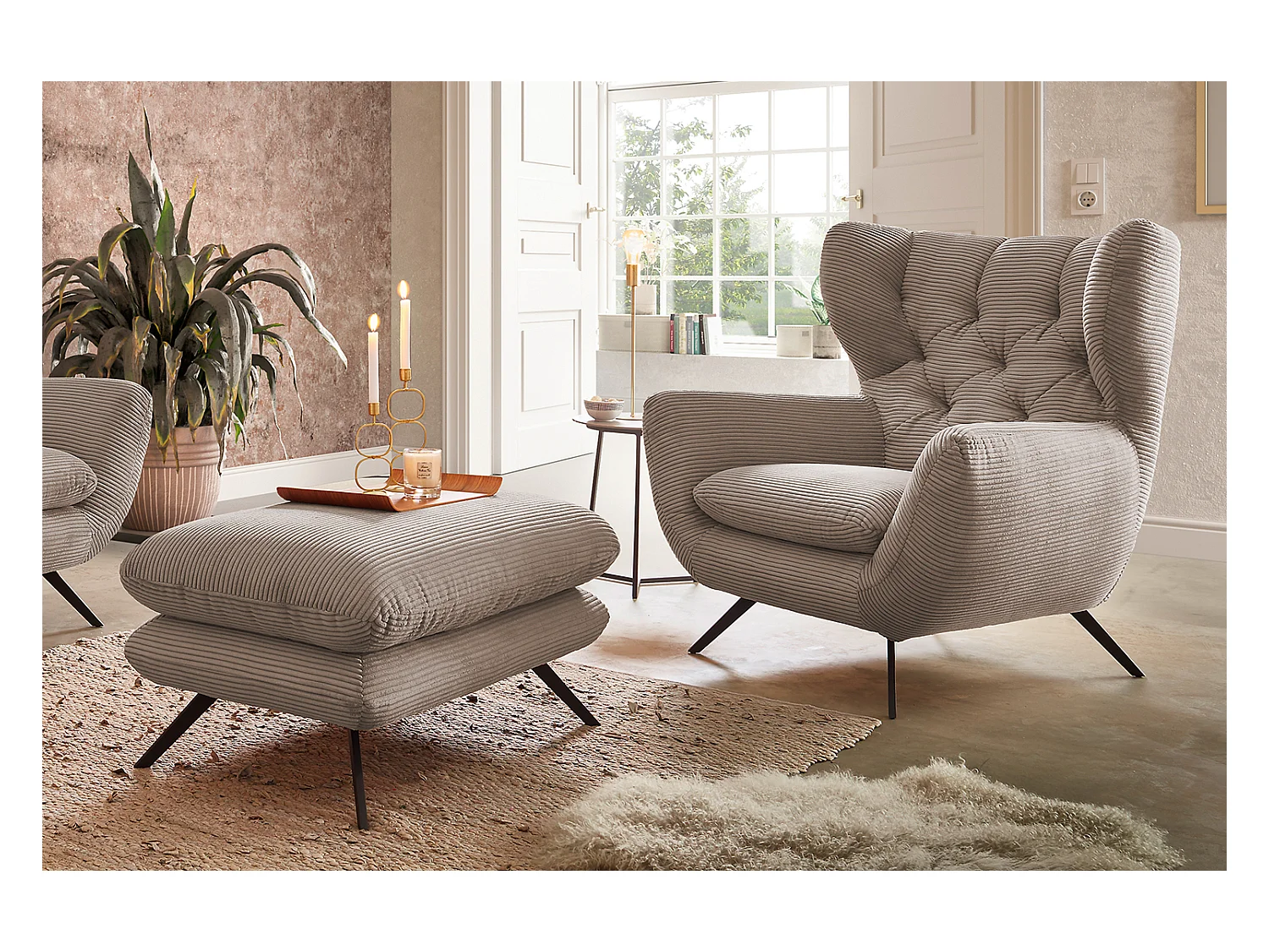 Fauteuil - taupe Velours côtelé - CHARME