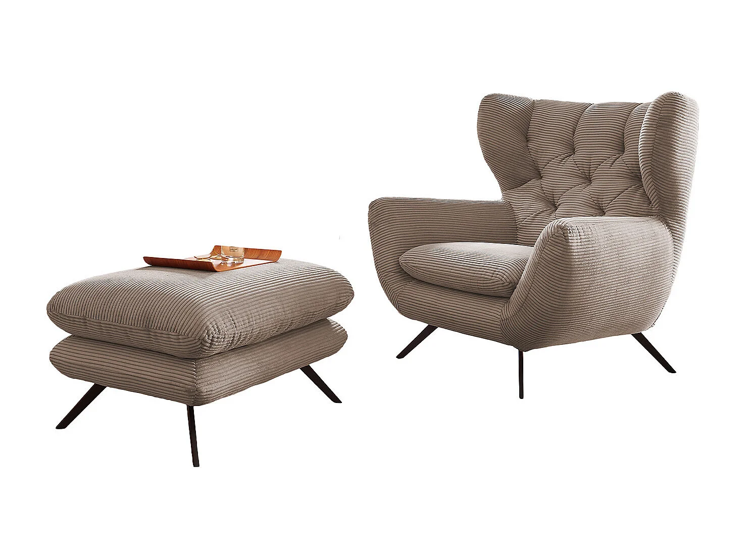 Fauteuil à oreilles - taupe Velours côtelé - CHARME