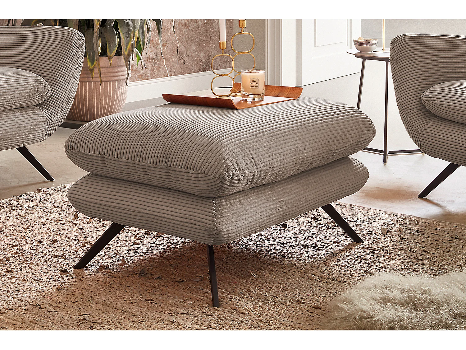Fauteuil à oreilles - taupe Velours côtelé - CHARME