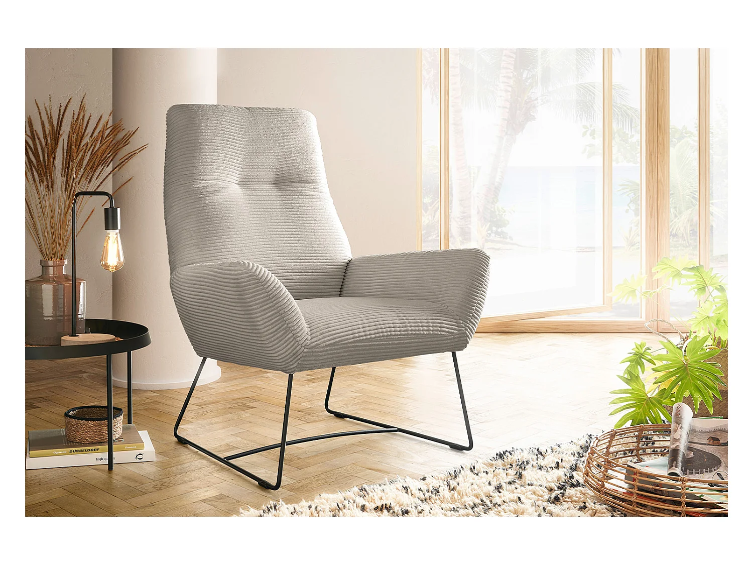 Fauteuil - gris pierre Velours côtelé - BISA