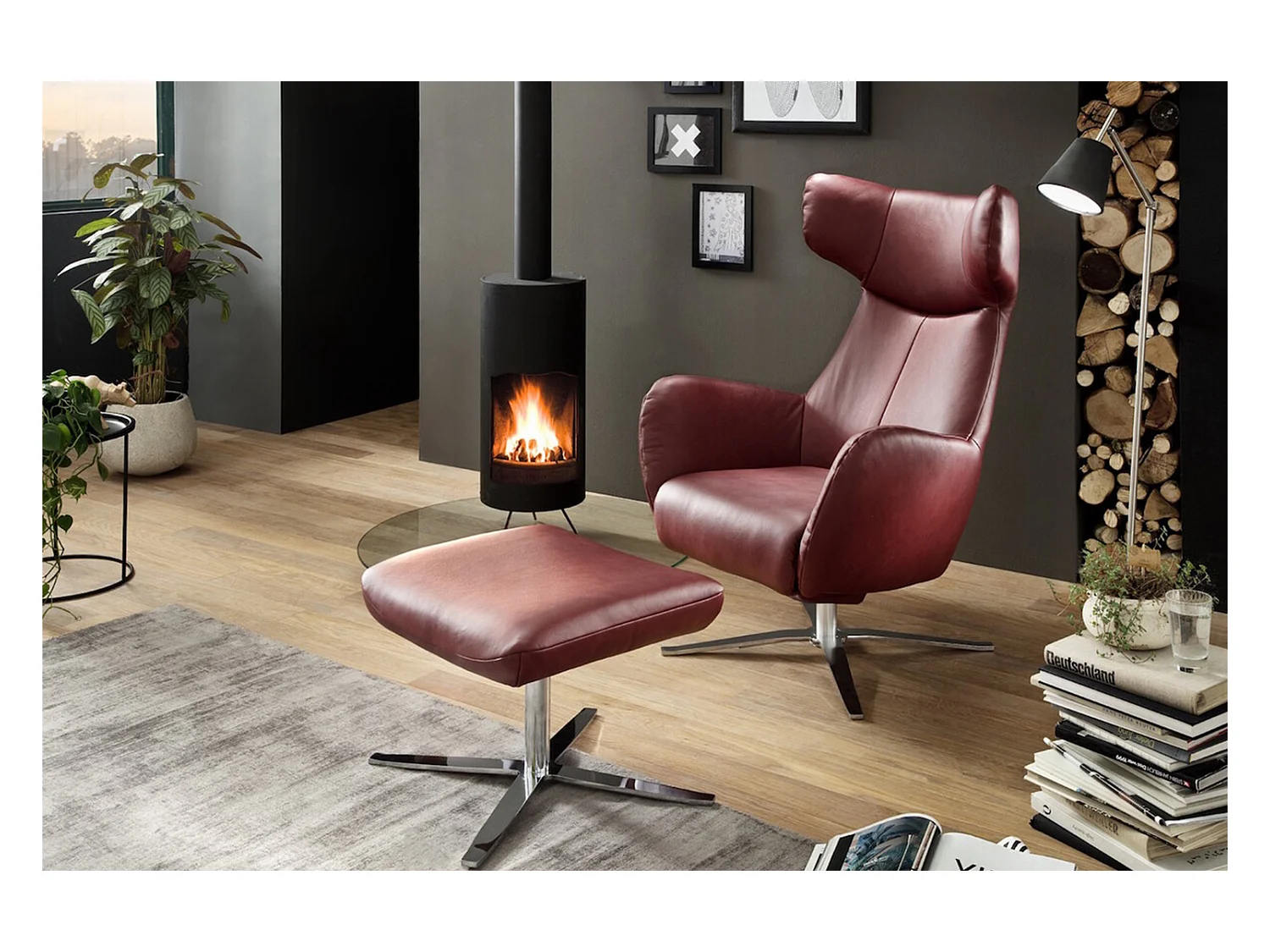 Fauteuil - Rouge cuir - RANDY