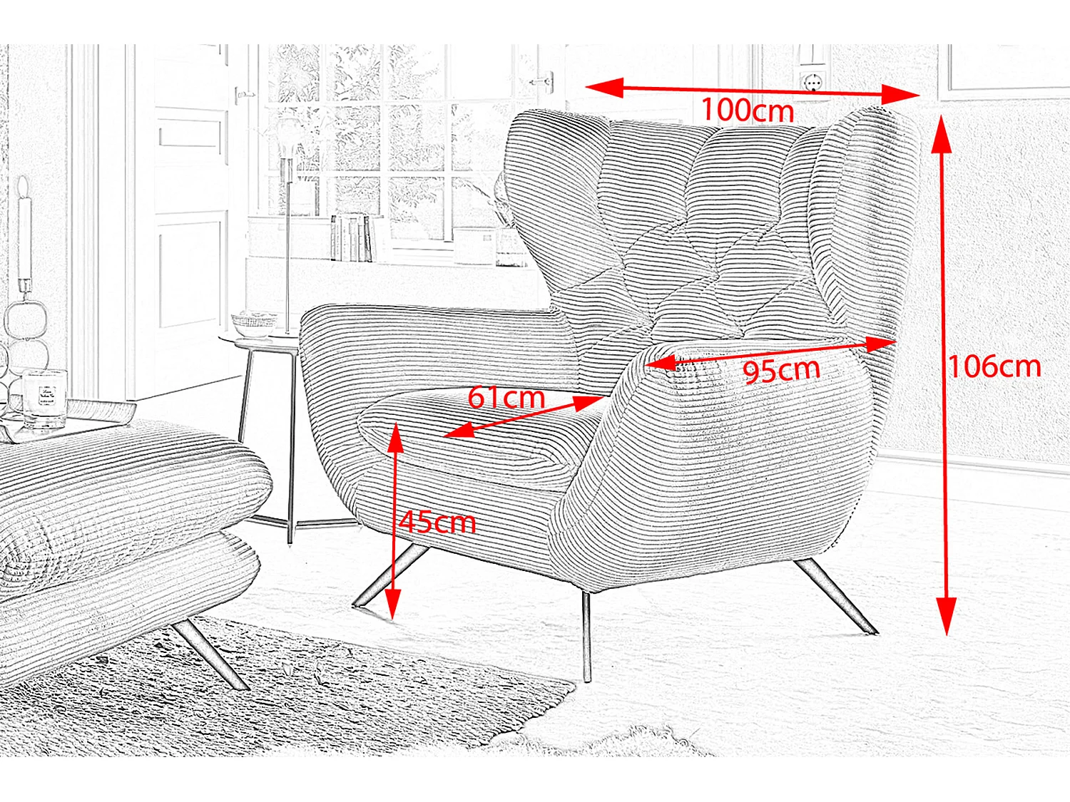 Sessel - Cremeweiß Cord - CHARME