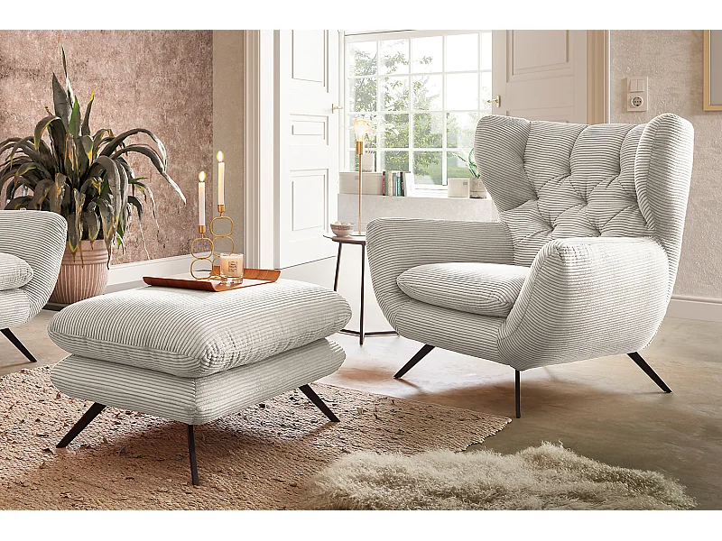 Fauteuil - blanc crème Velours côtelé - CHARME