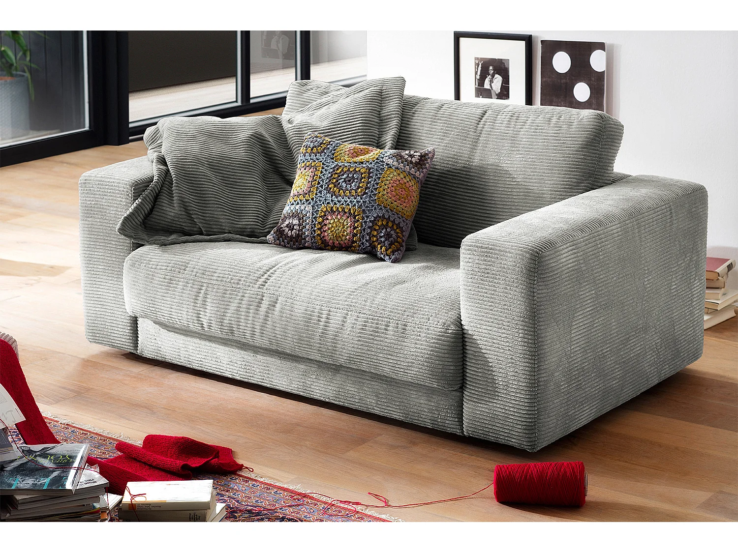 Poltrona relax - grigio chiaro Velluto a coste - MADELINE
