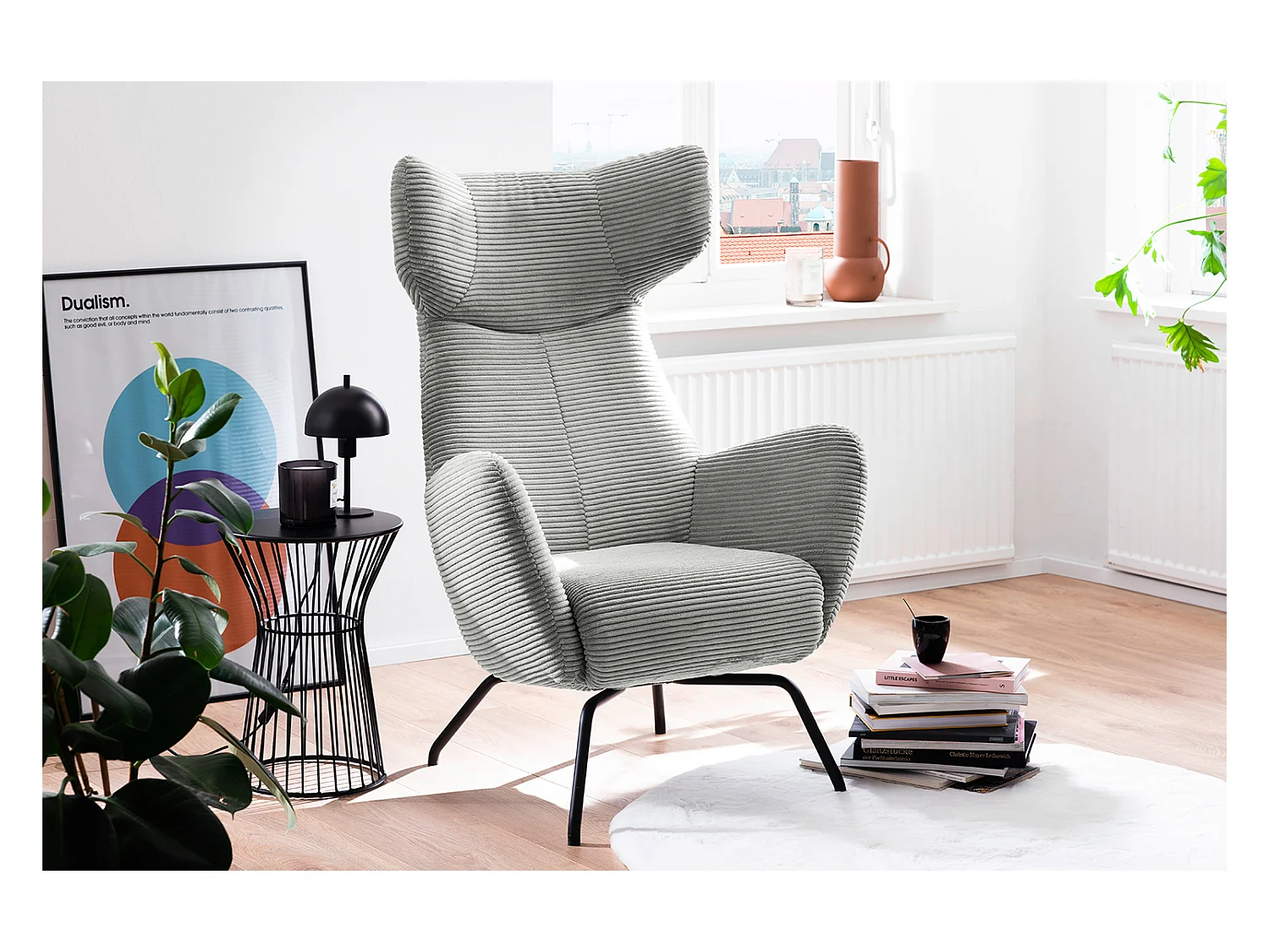 Fauteuil - gris clair Velours côtelé - LOTTE