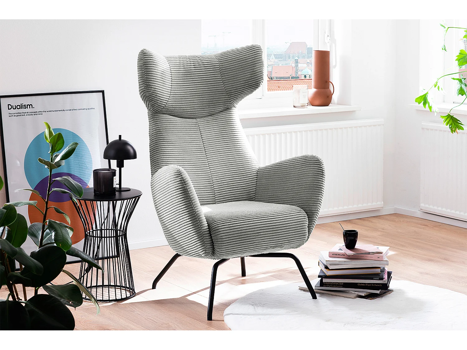 Ohrensessel - Hellgrau Cord - LOTTE