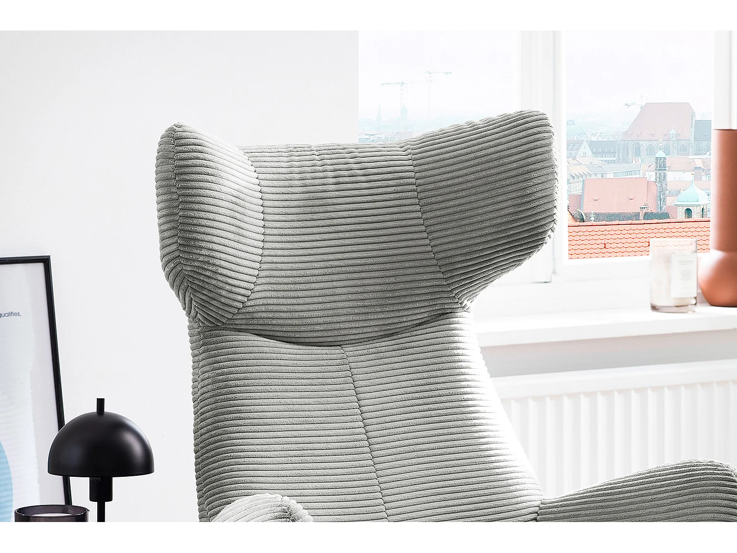 Ohrensessel - Hellgrau Cord - LOTTE