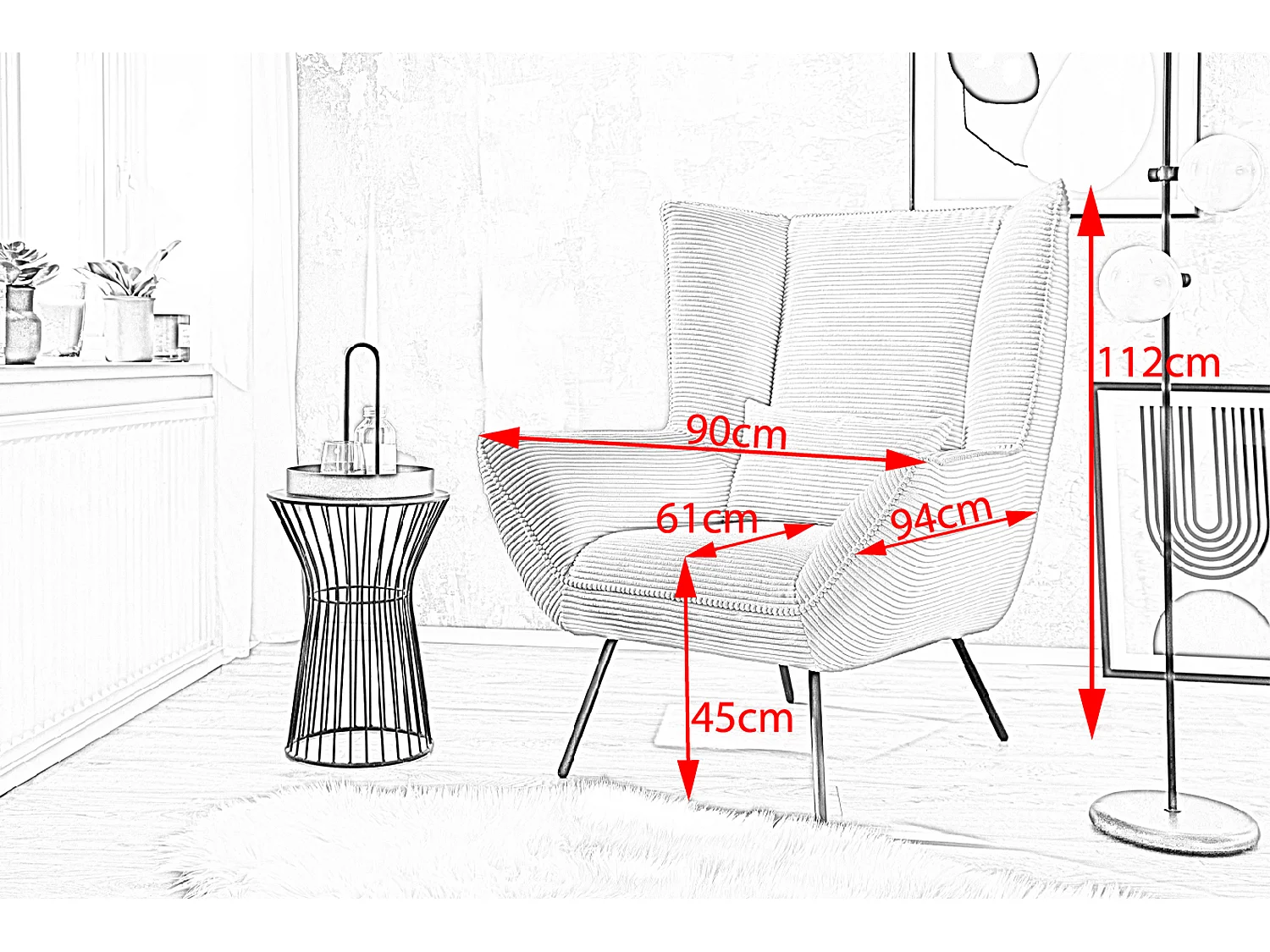 Fauteuil relax - blanc crème Velours côtelé - IVA