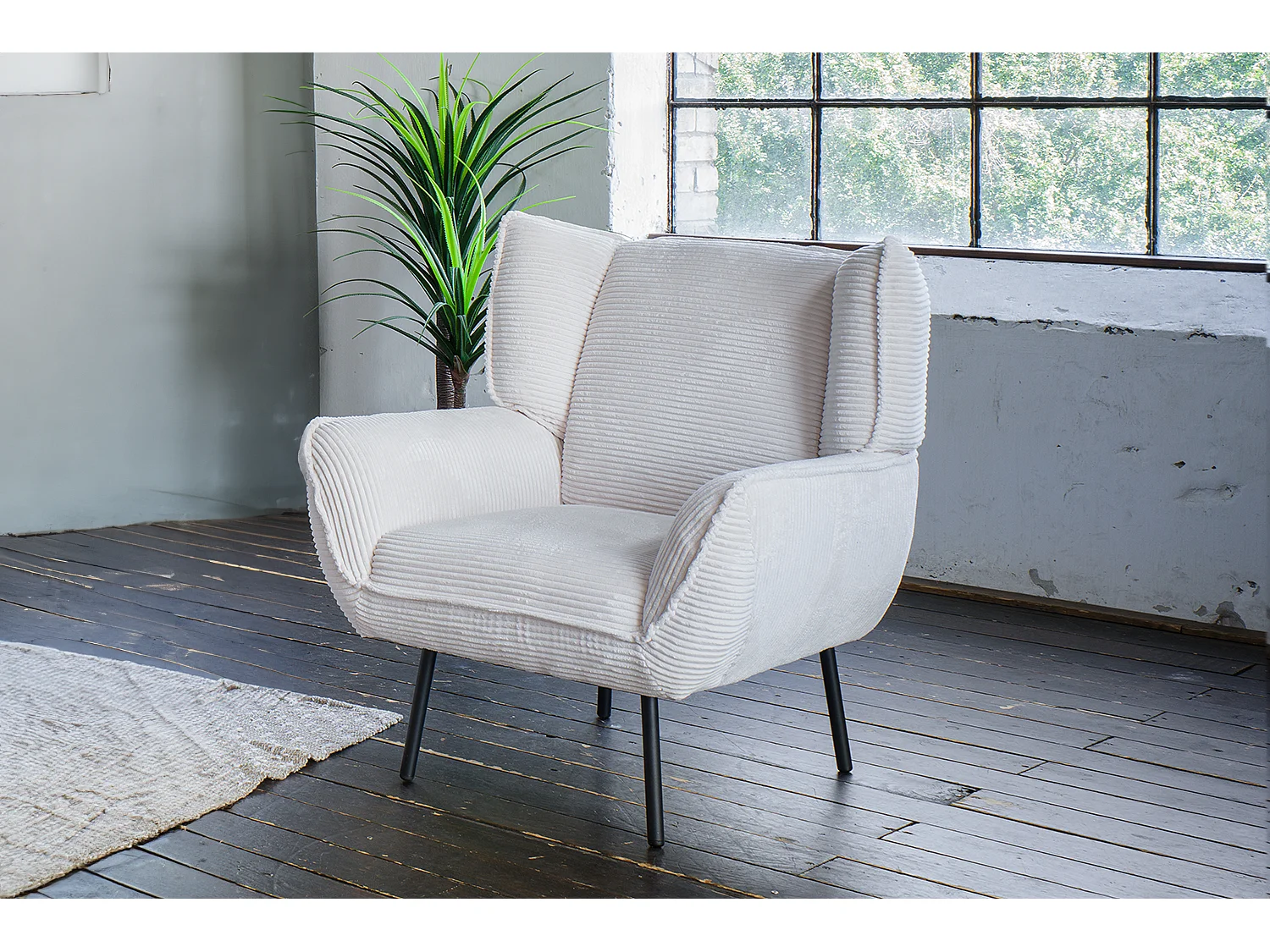 Fauteuil - blanc crème Velours côtelé - CALLA