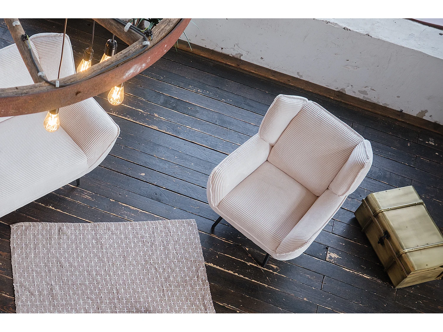 Fauteuil - blanc crème Velours côtelé - CALLA