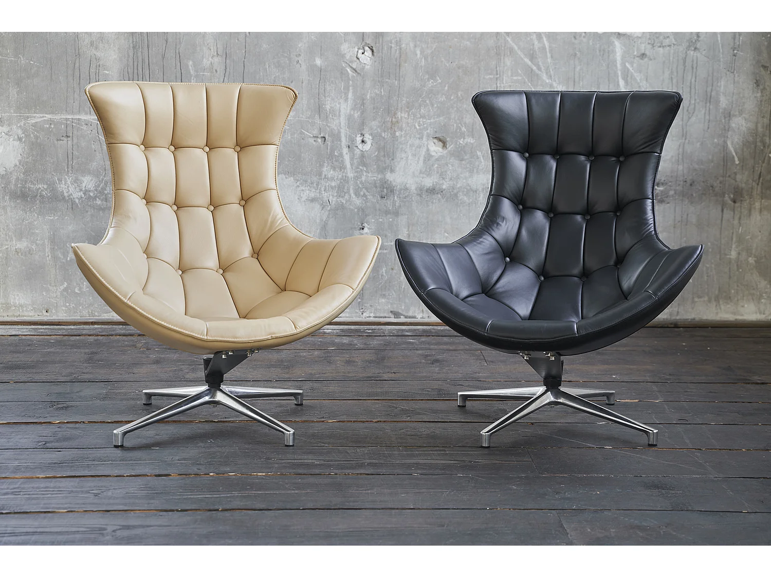 Drehsessel - Schwarz Leder - SKIO