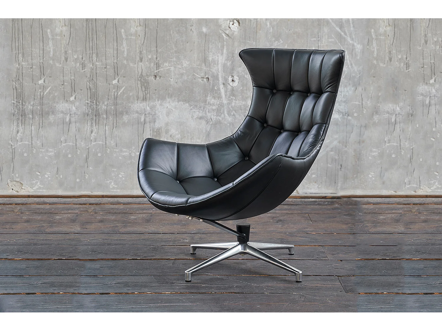Drehsessel - Schwarz Leder - SKIO