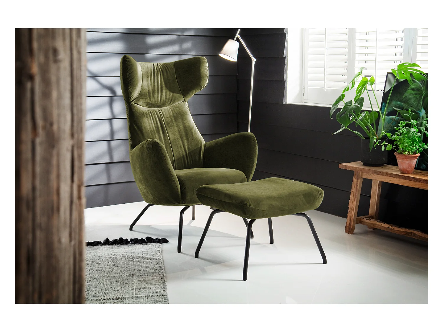 Fauteuil - vert foncé Velours - LOTTE