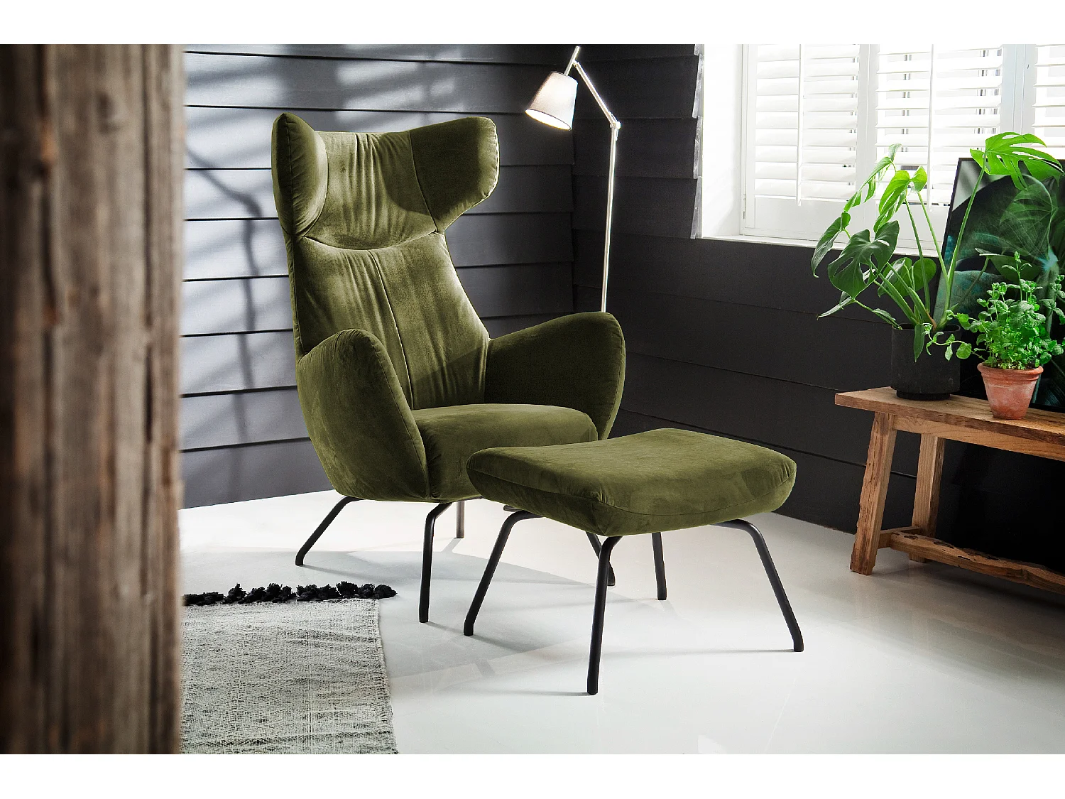 Sillones orejeros - verde oscuro terciopelo - LOTTE