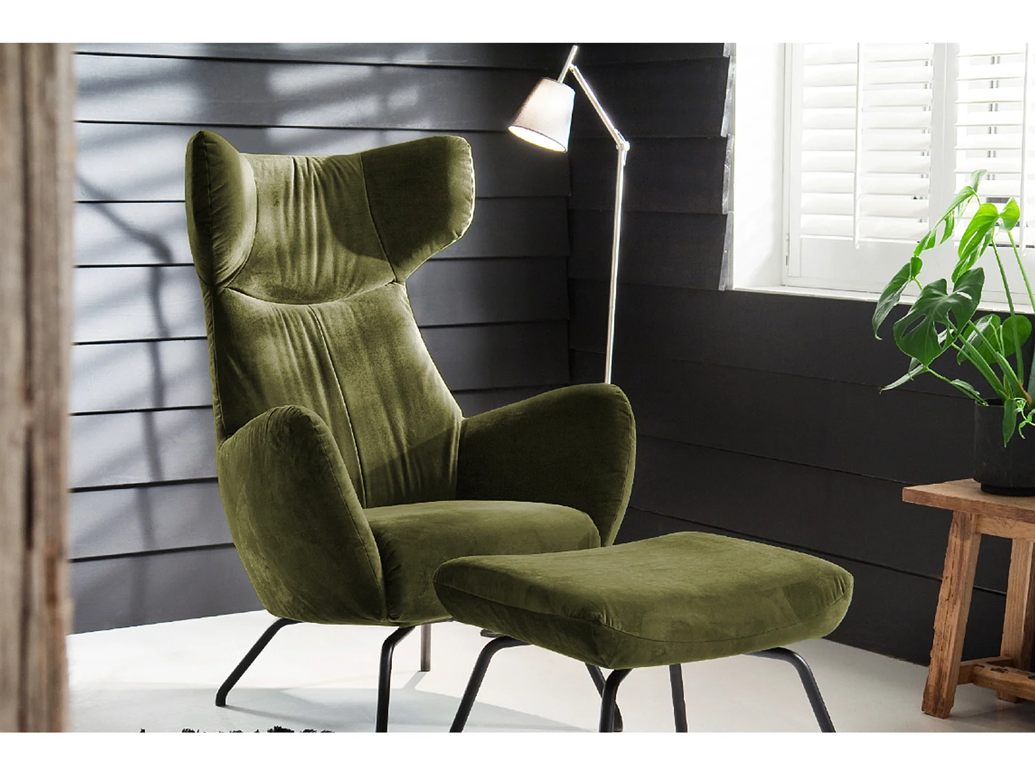 Sillones orejeros - verde oscuro terciopelo - LOTTE