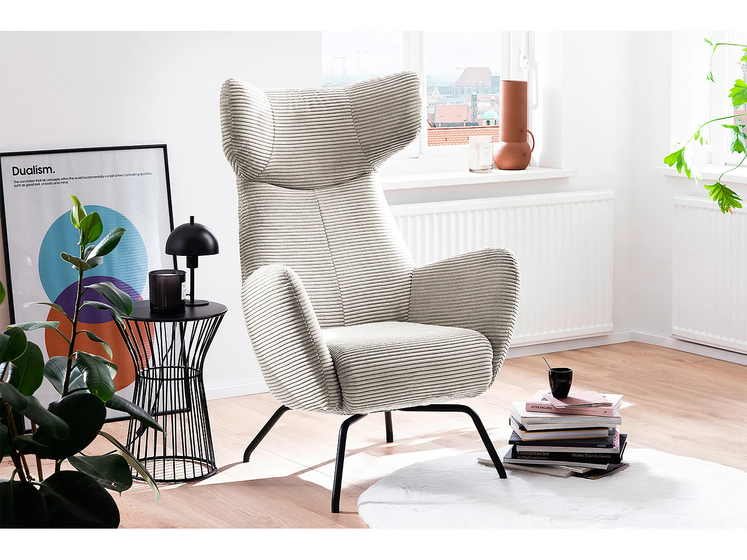 Poltrona bergère - bianco crema Velluto a coste - LOTTE