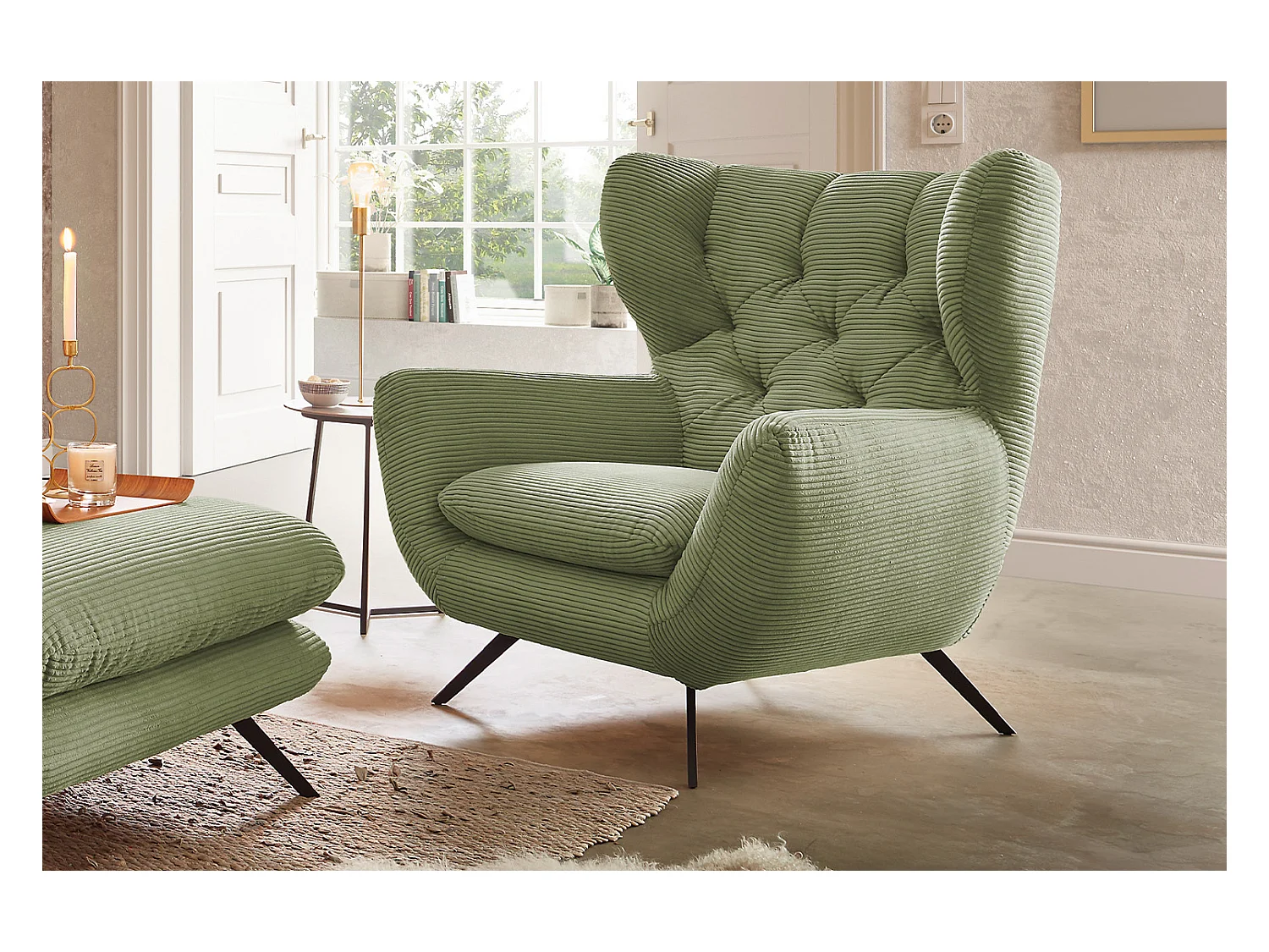 Fauteuil - Vert Velours côtelé - CHARME