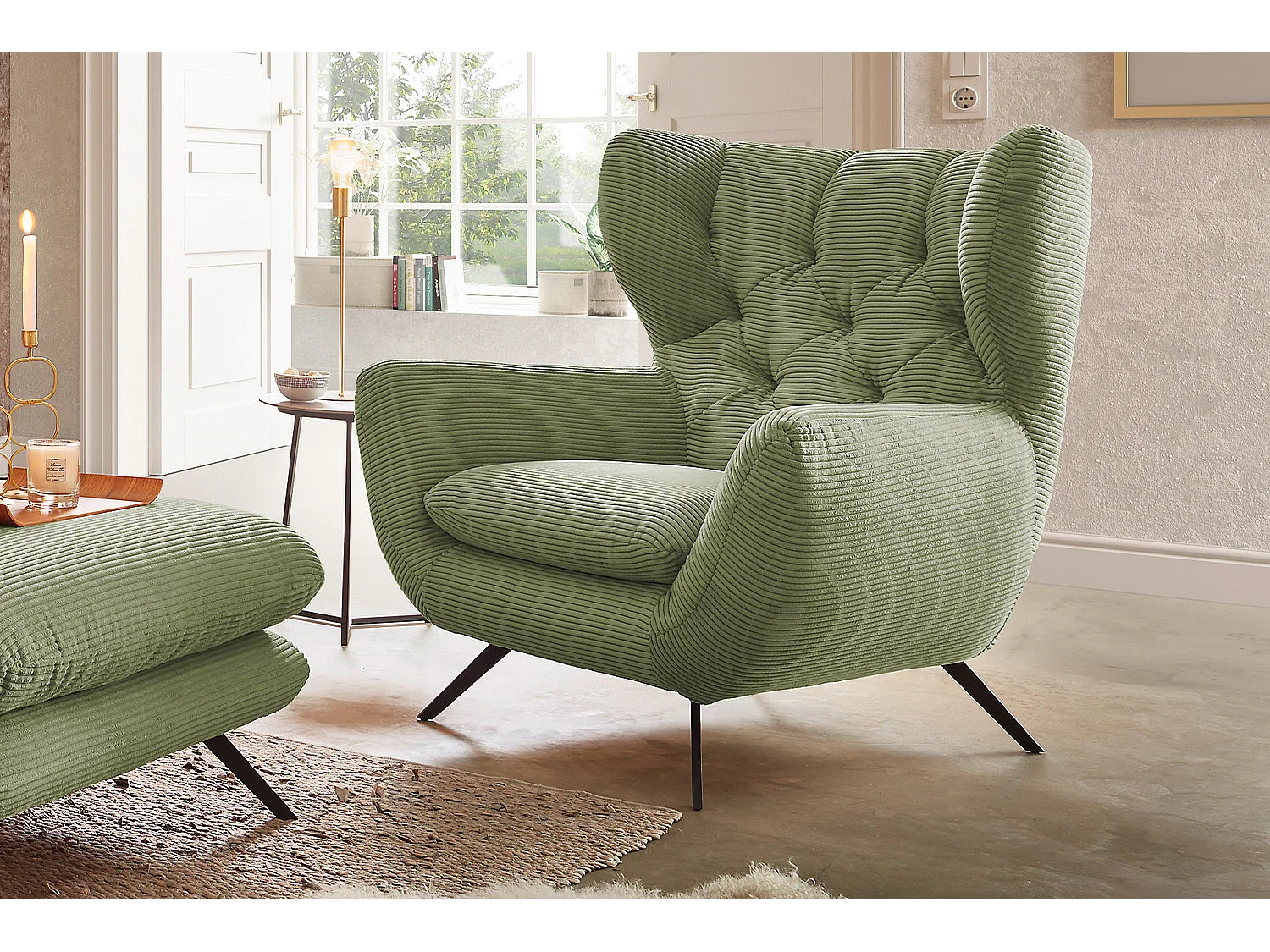 Fauteuil - Vert Velours côtelé - CHARME