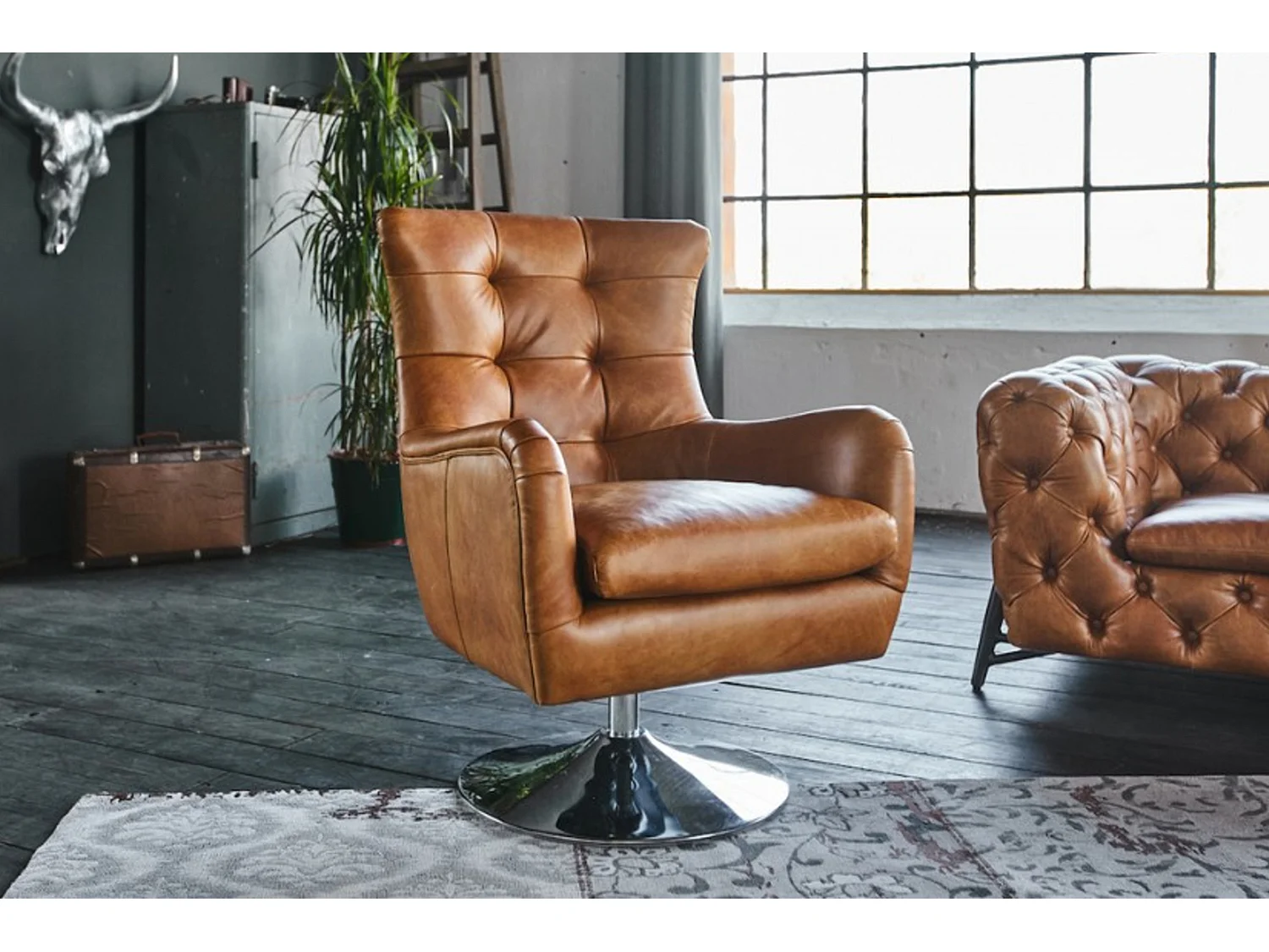 Drehsessel - Braun Leder - RELEXA