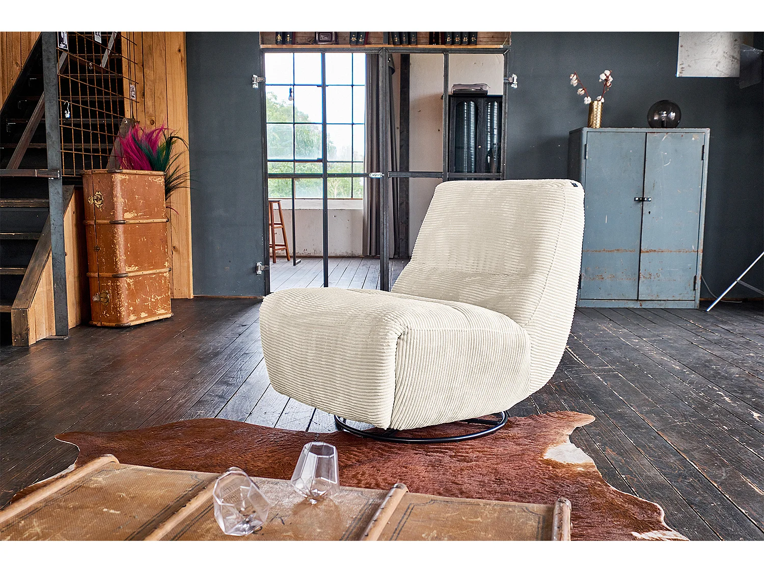 Fauteuil - blanc crème velours côtelé - CINE