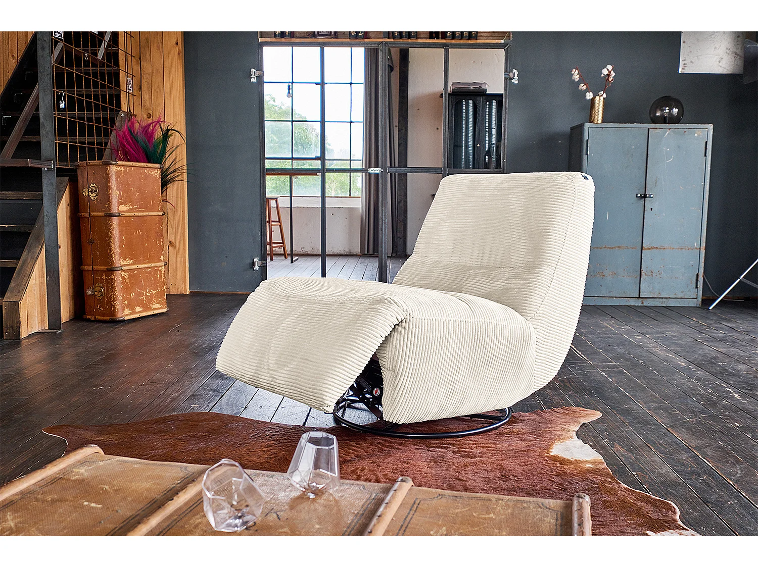 Fauteuil - blanc crème Velours côtelé - CINE