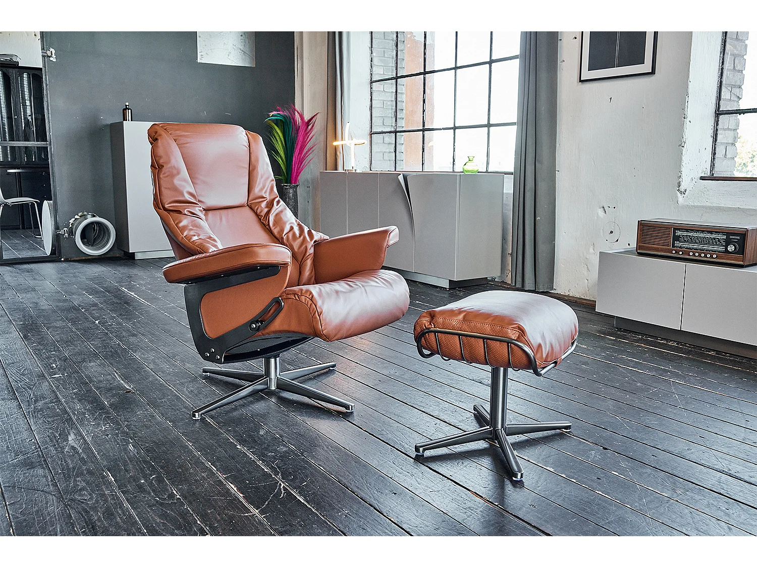 Drehsessel - Braun Leder - MODO