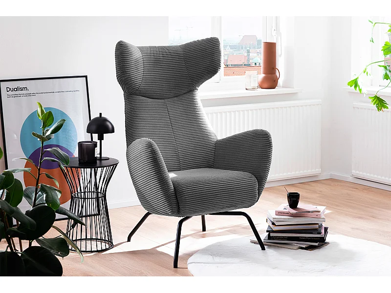Fauteuil - Gris Velours côtelé - LOTTE