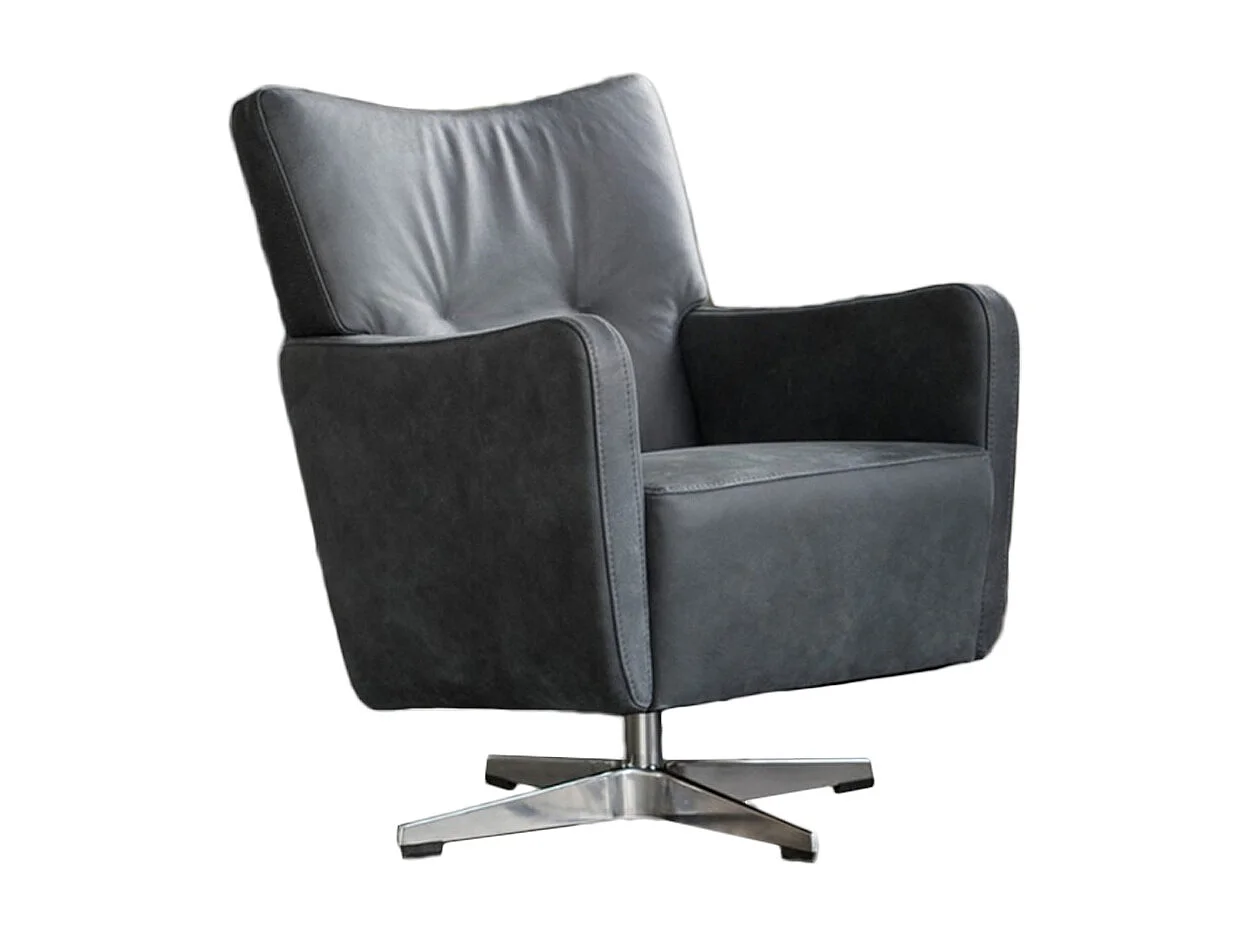 Poltrona girevole - Nero pelle - ALINE